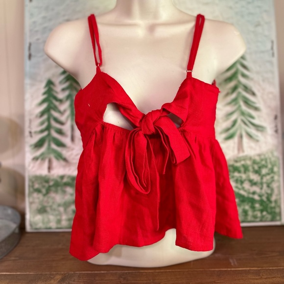 Red Cropped Peplum Top - Picture 2 of 2